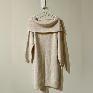 Wool Blend Elegant Cream Off-Shoulder Sweater Dress size Medium